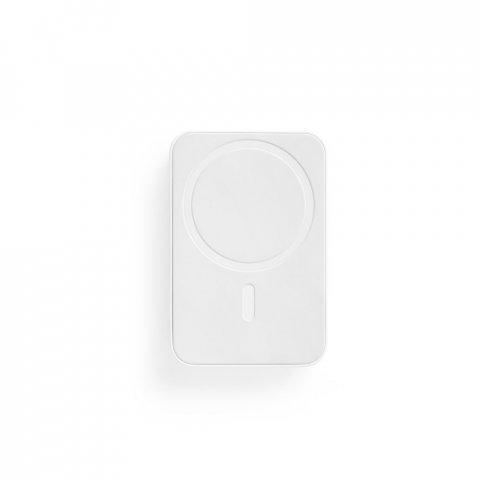 AMPERE 5. Bateria port&aacute;til magn&eacute;tica com carregador por indu&ccedil;&atilde;o super-r&aacute;pido (5.000 mAh), em ABS 100% reciclado - Branco