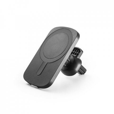 KOCH. Carregador magn&eacute;tico por indu&ccedil;&atilde;o super-r&aacute;pido com a funcionalidade de suporte para carro, em ABS 60% reciclado e silicone - Preto