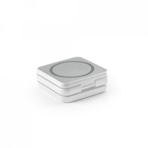 BROGLIE. Carregador magn&eacute;tico por indu&ccedil;&atilde;o super-r&aacute;pido, dobr&aacute;vel, que permite carregar tr&ecirc;s dispositivos simultaneamente, em ABS 100% reciclado - Branco