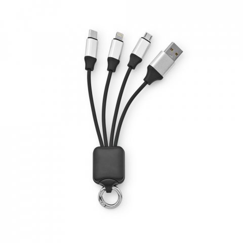 YALOW. Cabo USB de carregamento r&aacute;pido 3 em 1 com corpo em PET 100% reciclado - Preto