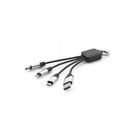 YALOW. Cabo USB de carregamento r&aacute;pido 3 em 1 com corpo em PET 100% reciclado - Preto