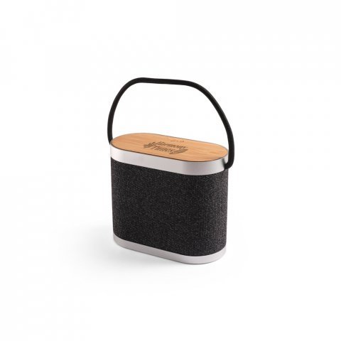 GUETTA. Caixa de som de 5W com carregador por indu&ccedil;&atilde;o super-r&aacute;pido e autonomia de 2h (1.200 mAh), em bambu e PET 100% reciclado - Cinza escuro