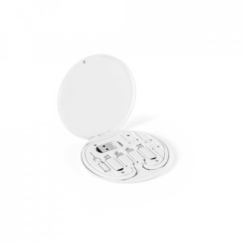 SYSTROM. Conjunto cabo e adaptadores de carregamento super-r&aacute;pido, em ABS 100% reciclado - Branco