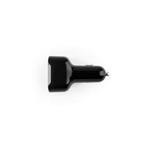 DIRAC. Adaptador de isqueiro com porta USB-A 18W e USB-C 20W em ABS 100% reciclado - Preto