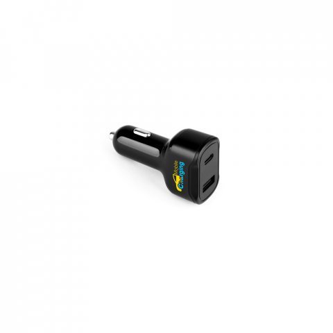 DIRAC. Adaptador de isqueiro com porta USB-A 18W e USB-C 20W em ABS 100% reciclado - Preto
