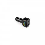 DIRAC. Adaptador de isqueiro com porta USB-A 18W e USB-C 20W em ABS 100% reciclado - Preto