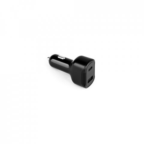 DIRAC. Adaptador de isqueiro com porta USB-A 18W e USB-C 20W em ABS 100% reciclado - Preto