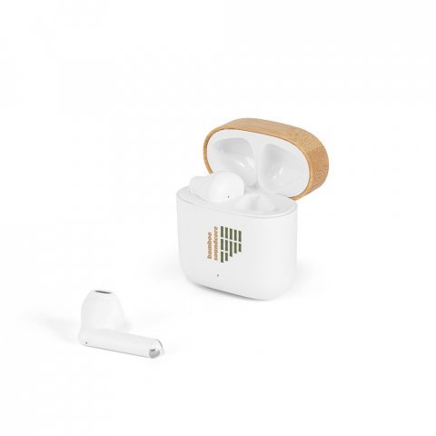 COBAIN. Fones de ouvido wireless com autonomia de 5h (300 mAh), em ABS 100% reciclado e bambu - Branco