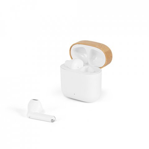 COBAIN. Fones de ouvido wireless com autonomia de 5h (300 mAh), em ABS 100% reciclado e bambu - Branco