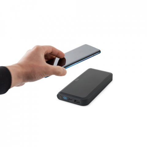 BECKER 10. Bateria port&aacute;til com carregador por indu&ccedil;&atilde;o super-r&aacute;pido (10.000 mAh), em ABS 100% reciclado - Preto