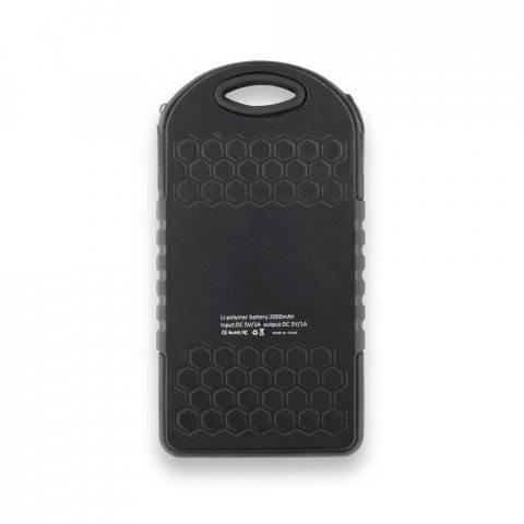 DAY. Bateria port&aacute;til solar com painel solar e LED em ABS (2.000 mAh) - Preto