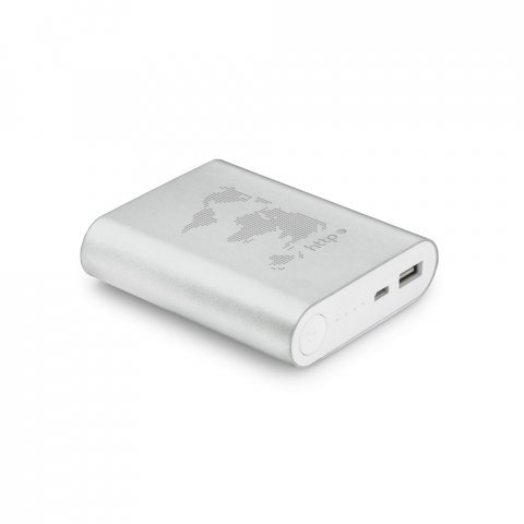 EMLYN. Bateria port&aacute;til em alum&iacute;nio e bateria de l&iacute;tio (8.000 mAh) - Cromado satinado