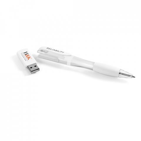 MERRITT 8GB. Esferogr&aacute;fica e pen drive - Branco