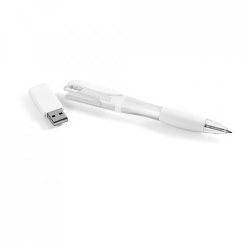 MERRITT 8GB. Esferogr&aacute;fica e pen drive - Branco