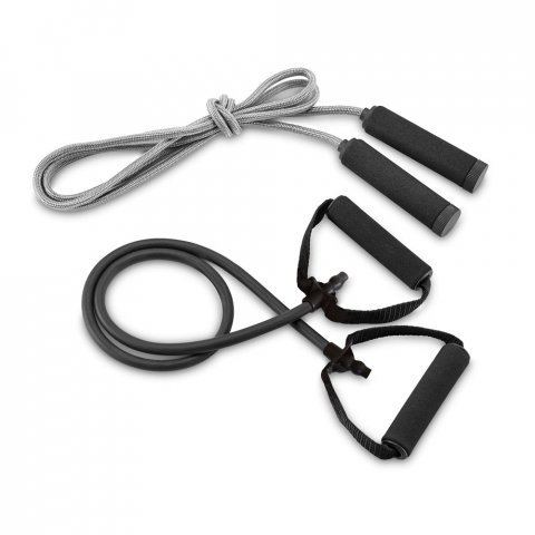 BRADY. Conjunto fitness composto por el&aacute;stico e corda de pular - Preto