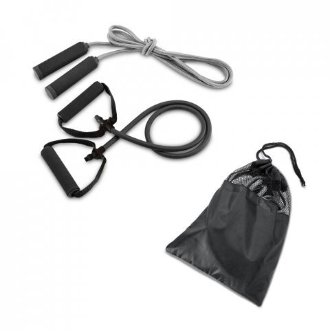 BRADY. Conjunto fitness composto por el&aacute;stico e corda de pular