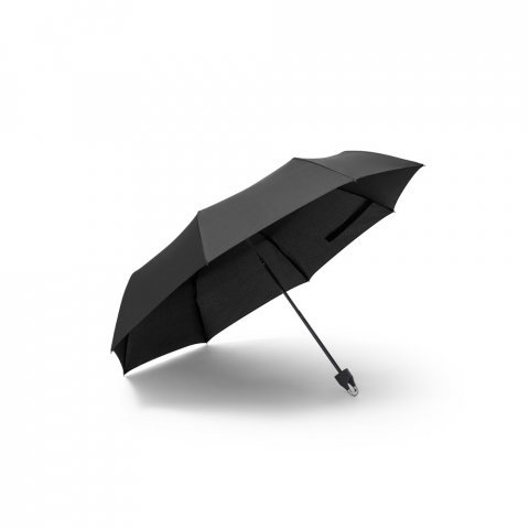 ARON. Guarda-chuva, dobr&aacute;vel, de 21'' em poli&eacute;ster 100% reciclado pongee 190T - Preto