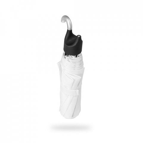 ARON. Guarda-chuva, dobr&aacute;vel, de 21'' em poli&eacute;ster 100% reciclado pongee 190T - Branco