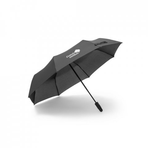 GUSTAVO. Guarda-chuva, dobr&aacute;vel, em poli&eacute;ster 100% reciclado pongee 190T com abertura e fecho autom&aacute;tico - Preto