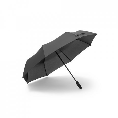 GUSTAVO. Guarda-chuva, dobr&aacute;vel, em poli&eacute;ster 100% reciclado pongee 190T com abertura e fecho autom&aacute;tico - Preto