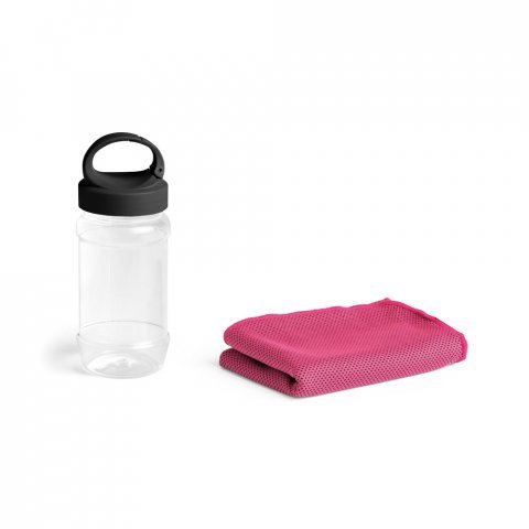 ARTX PLUS. Conjunto composto toalha e garrafa em poliamida e poli&eacute;ster - Rosa