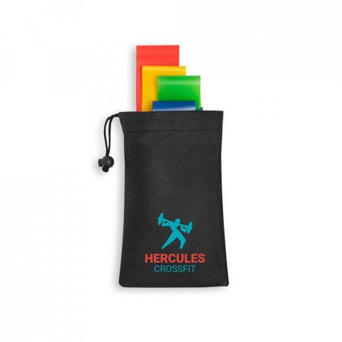 BURPEE. Conjunto de 4 bandas el&aacute;sticas de gin&aacute;stica com bolsa de non-woven - Preto